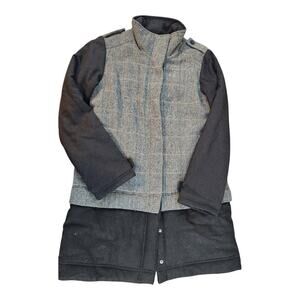 PrAna jacket coat women sz small wool blend adjustable length chevron black gray